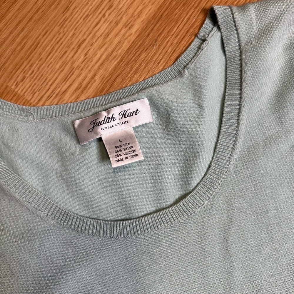 Judith hart large light blue silk blend tank ribbed hems basic layering business - Picture 2 of 6